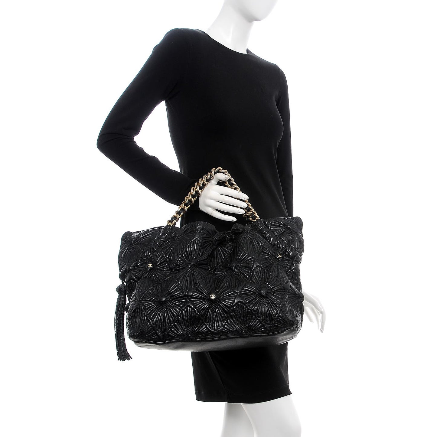 Calfskin Embroidered Ca D’Oro Tote Black