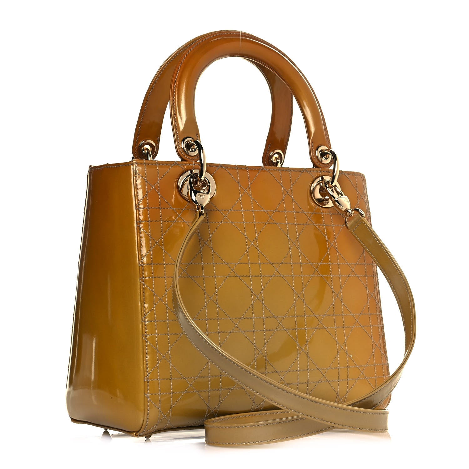 Christian Dior Metallic Patent Cannage Medium Lady Dior Yellow 2 of 8