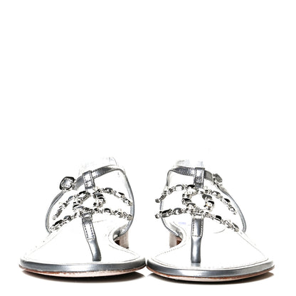 Chanel Metallized Lambskin CC Crystal Thong Sandals 38 Silver 2 of 7