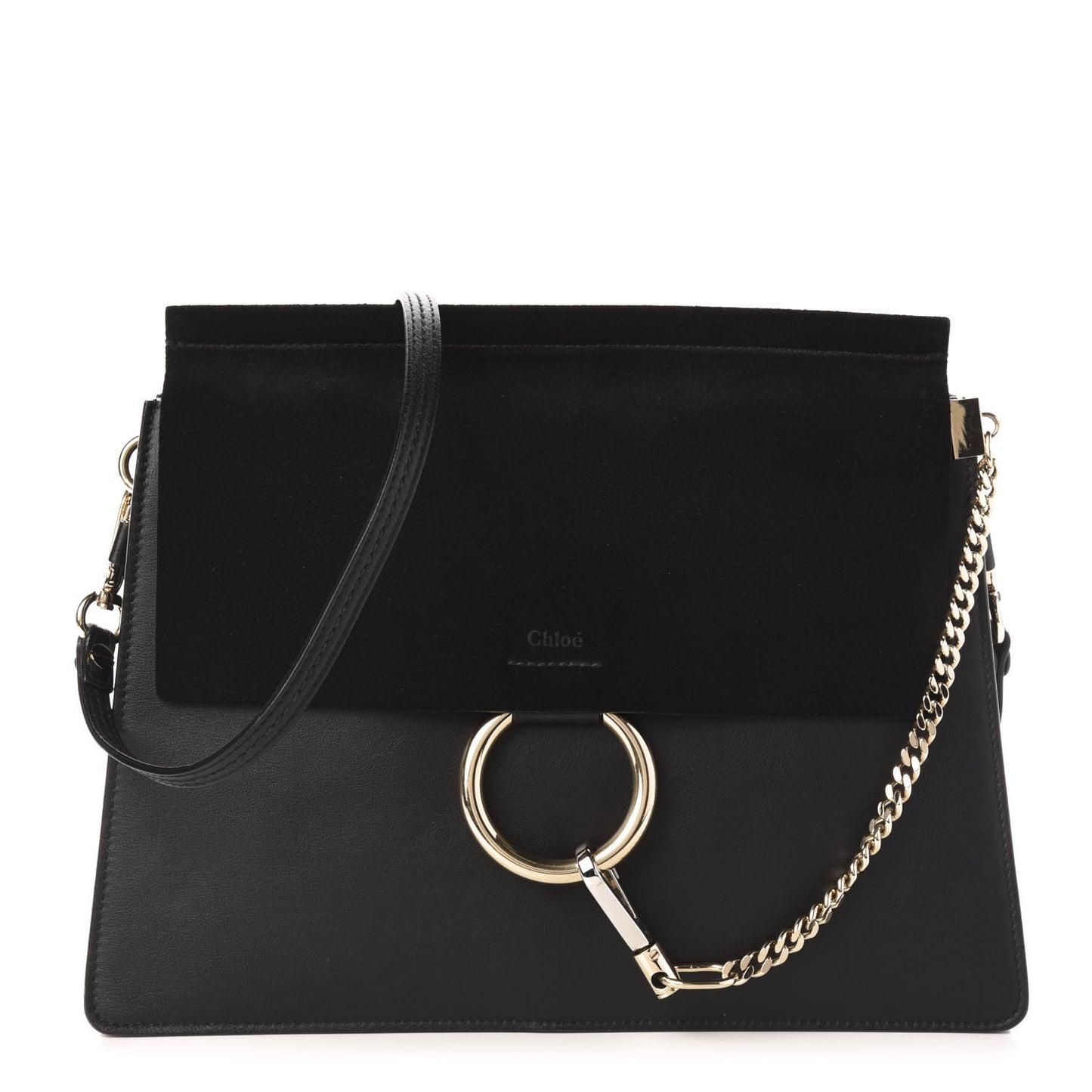 Suede Calfskin Medium Faye Shoulder Bag Black