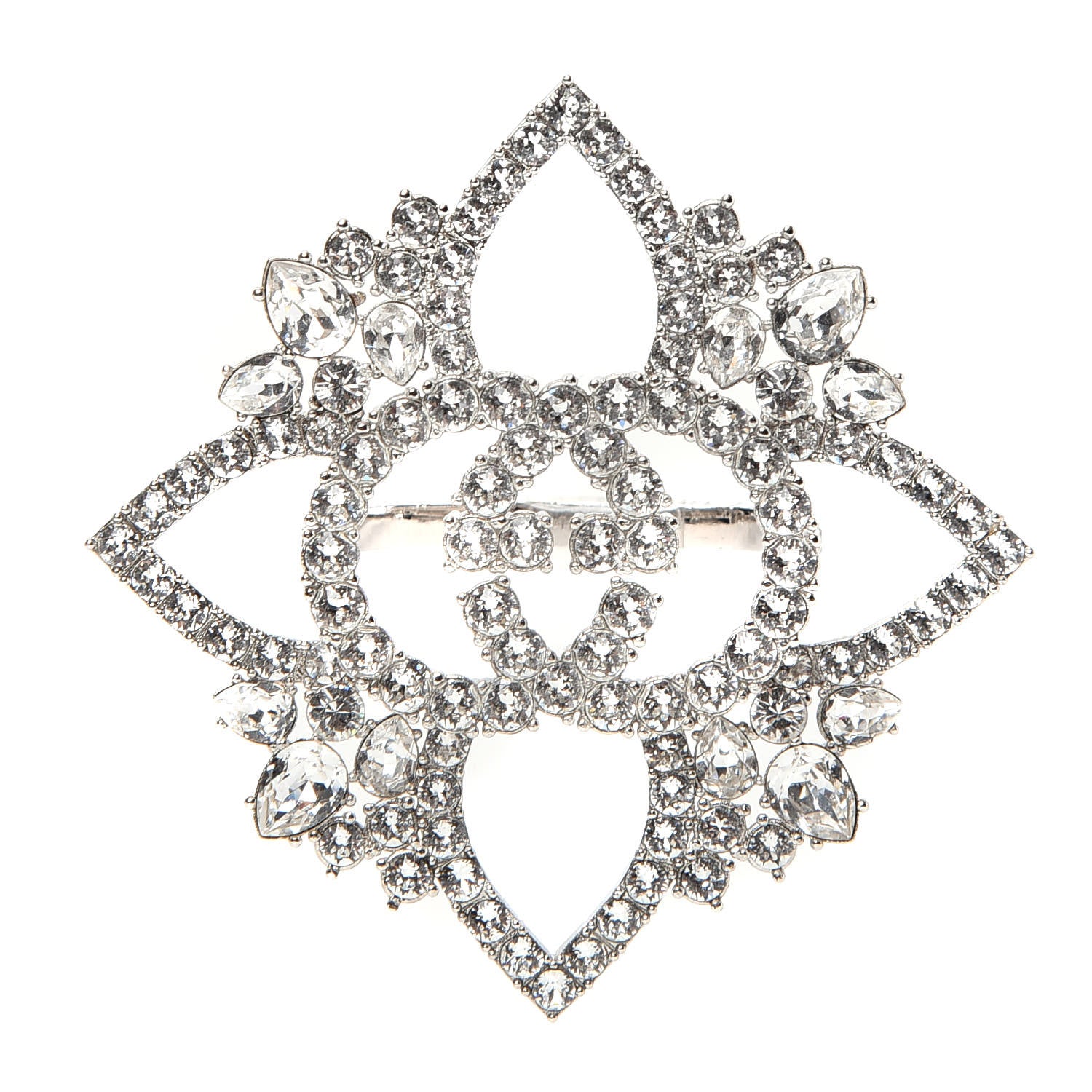 Gucci Metal Crystal Interlocking G Flower Ring S Silver 1 of 5