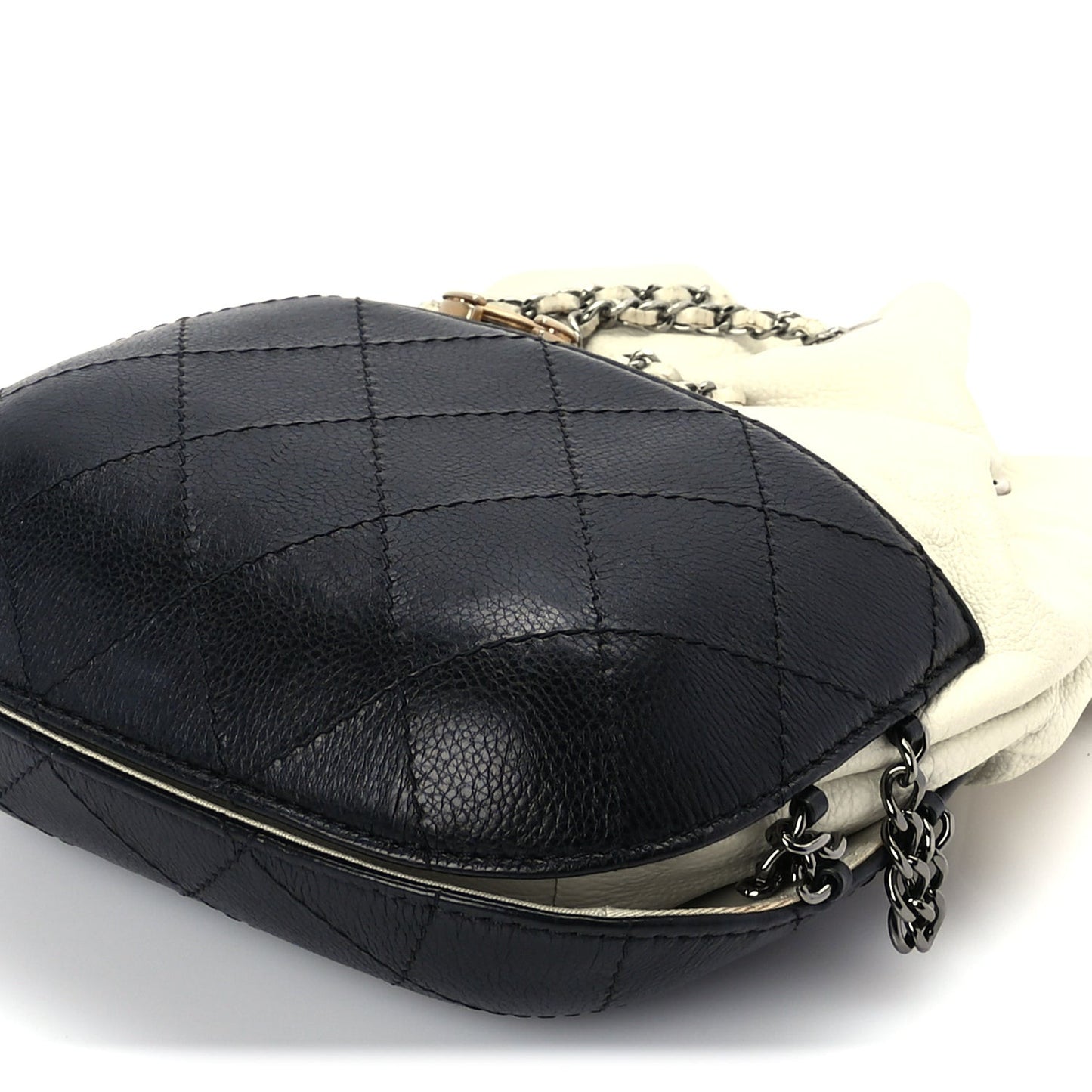 Aged Calfskin Quilted Small Gabrielle Bucket White Black