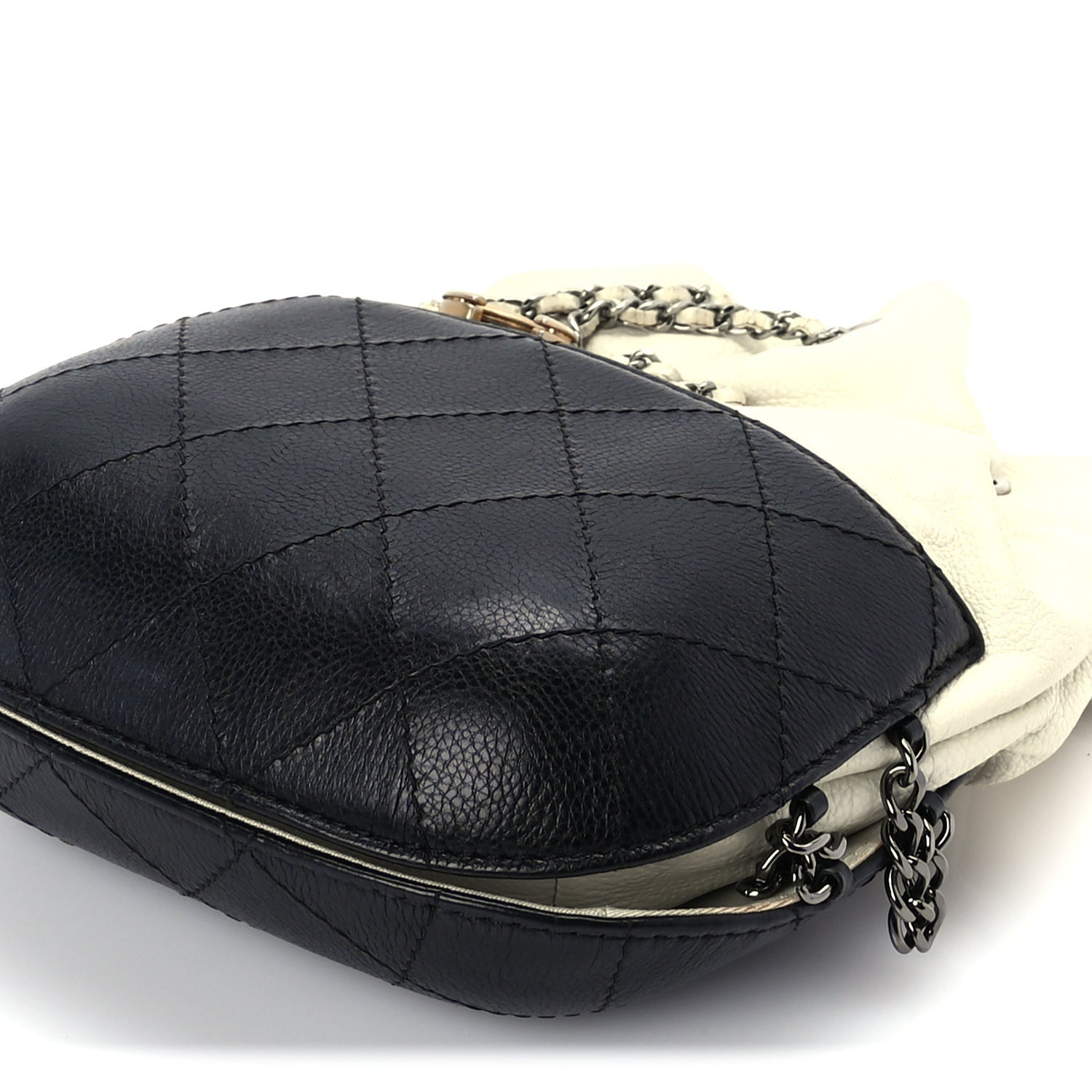 Chanel Aged Calfskin Quilted Small Gabrielle Bucket White Black 9 of 9