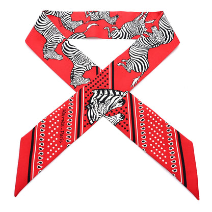 Hermes Silk Les Zebres Twilly Rouge Black White 1 of 4