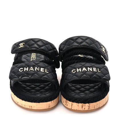 Chanel Cord Lambskin Quilted Logo Mules 36  Black 3 of 8