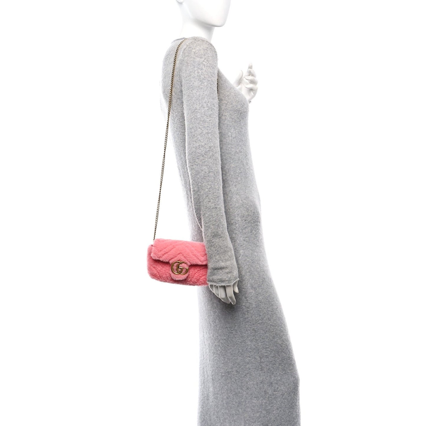 Shearling Matelasse Super Mini GG Marmont Shoulder Bag Lotus Pink