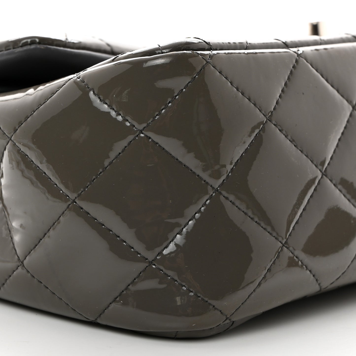 Patent Calfskin Quilted Jumbo Double Flap Grey