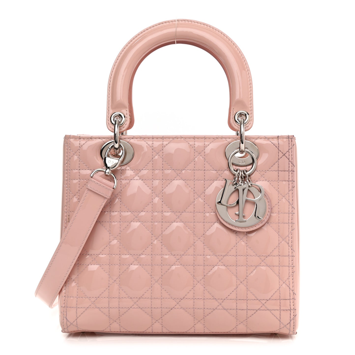 Patent Cannage Medium Lady Dior Rose Clair