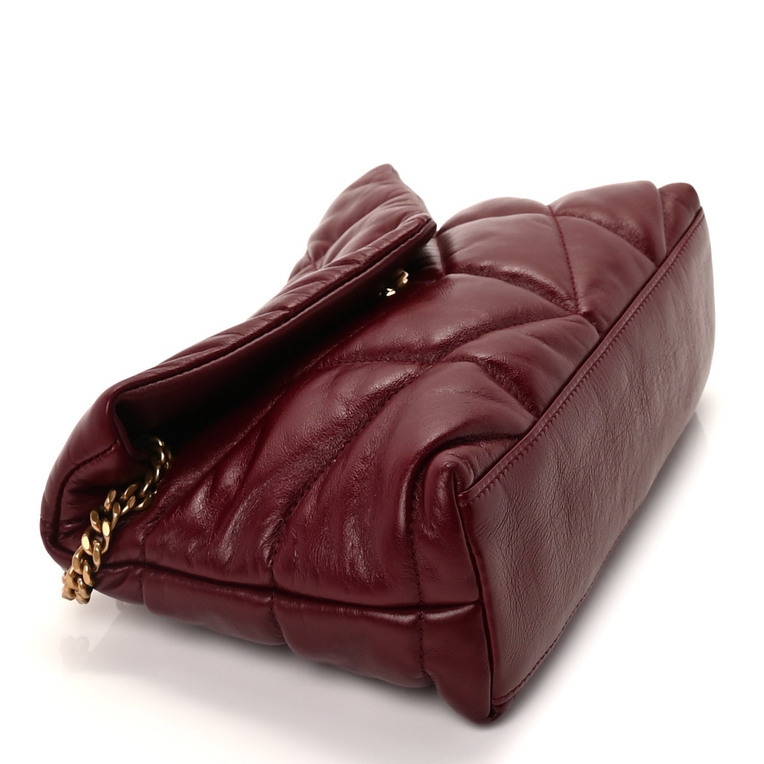 Saint Laurent Shiny Calfskin Quilted Toy Loulou Puffer Monogram Chain Satchel Dark Ruby 7 of 8