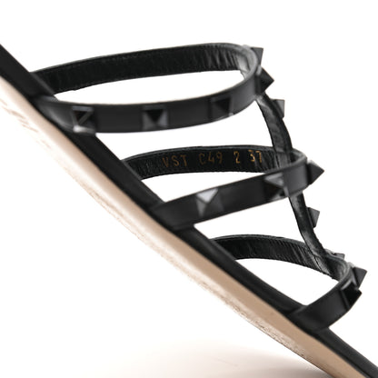 Valentino Garavani Nappa Monochrome Rockstud Caged Flat Slide Sandals 37 Black 8 of 13