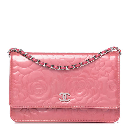 Chanel Patent Camellia Embossed Wallet on Chain WOC Rose 1 of 10