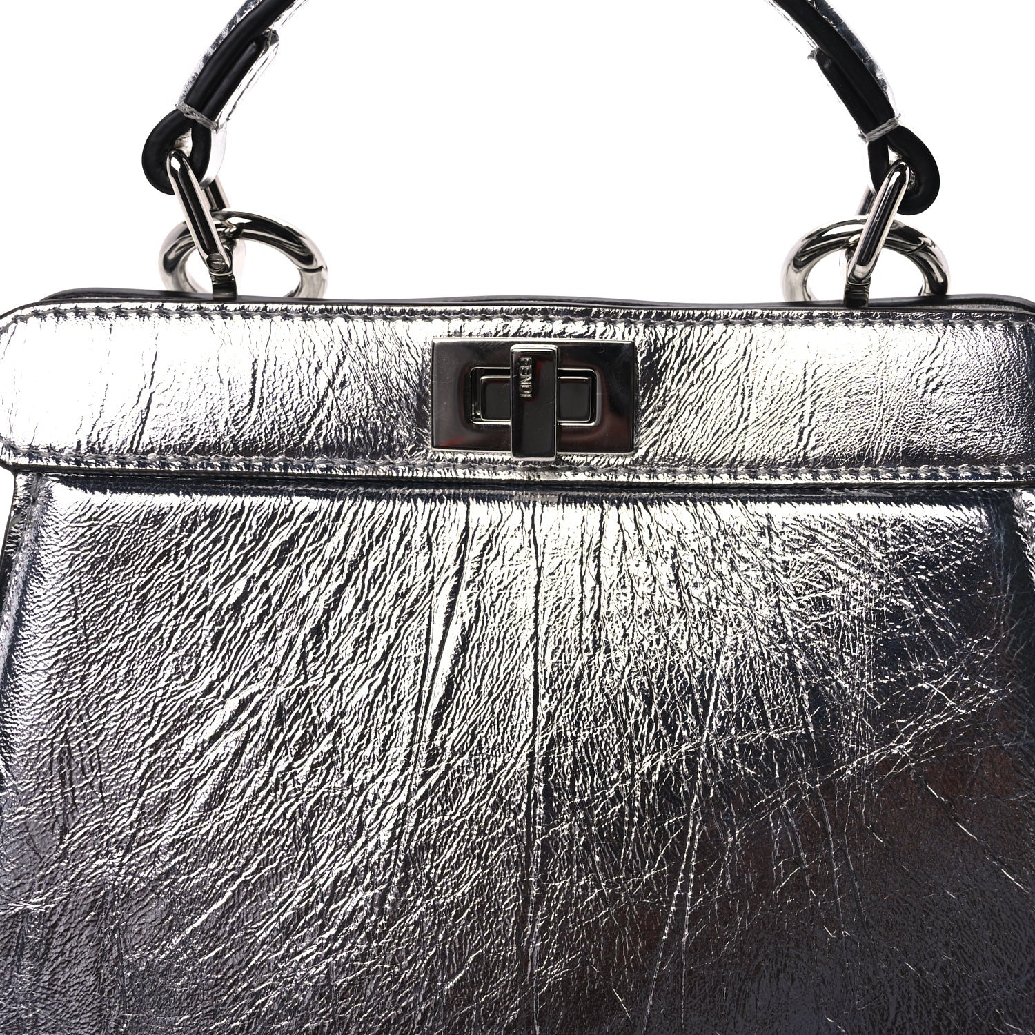 Fendi Metallic Calfskin Rock Millenium Petite Peekaboo I SEE U Iconic Satchel Argento 6 of 8