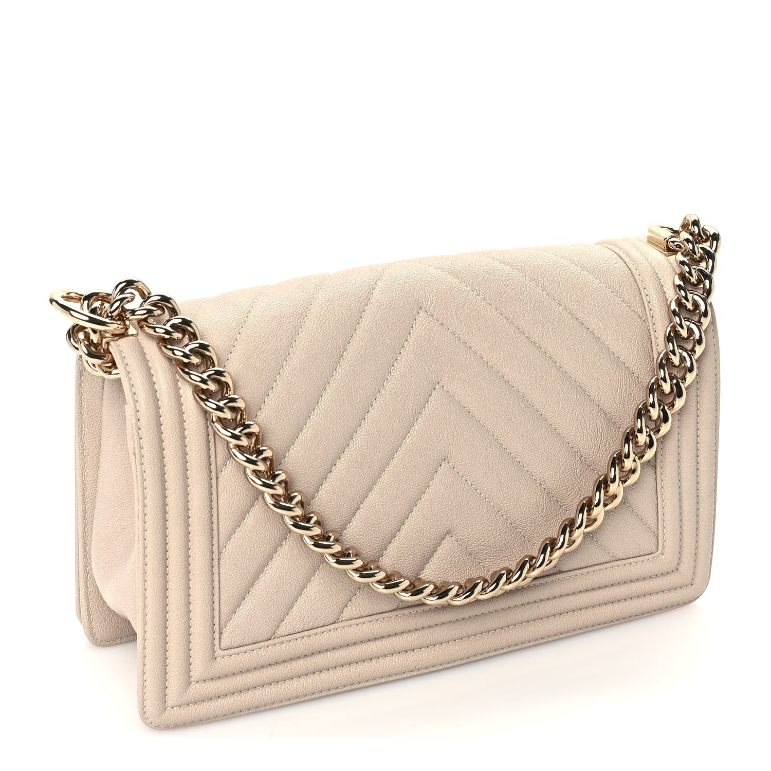 Chanel Caviar Chevron Quilted Medium Boy Flap Light Beige 2 of 9
