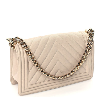 Chanel Caviar Chevron Quilted Medium Boy Flap Light Beige 2 of 9