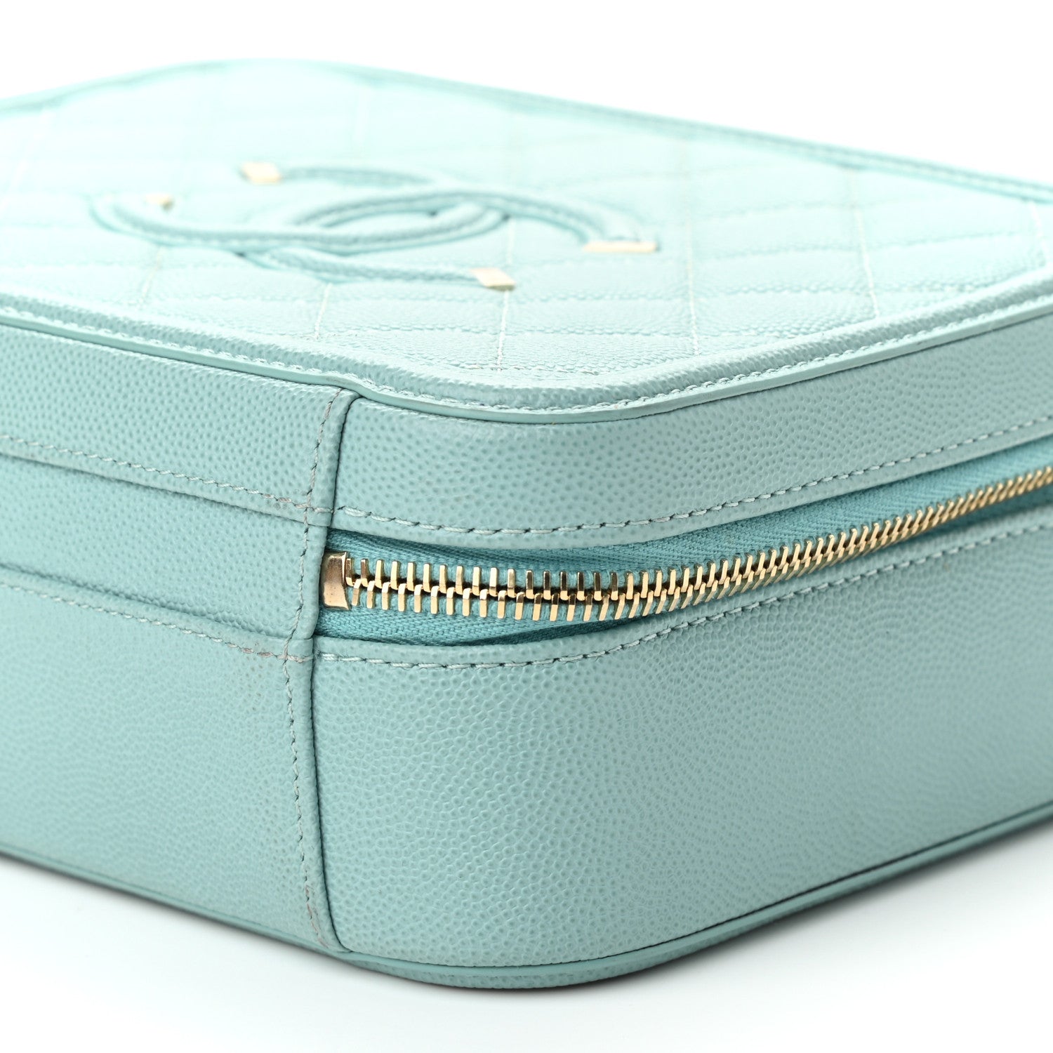 Chanel Caviar Quilted Medium CC Filigree Vanity Case Light Blue 10 of 10