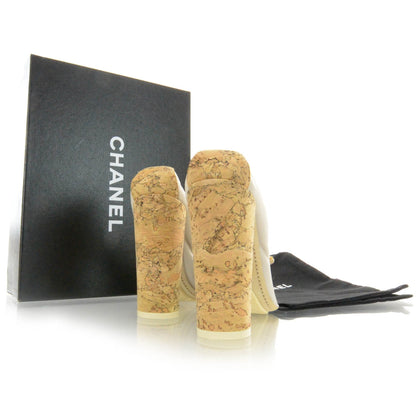 Chanel Cork Raffia Camellia Elastic Pumps Heels 38.5 3 of 6
