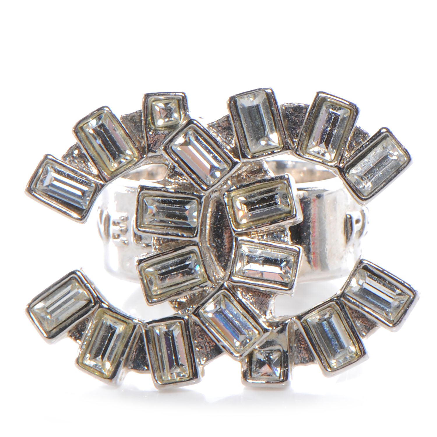Chanel Crystal Baguette CC Logo Ring 6.5 Silver 1 of 6