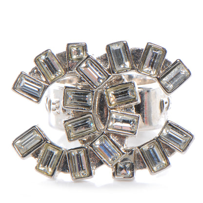 Chanel Crystal Baguette CC Logo Ring 6.5 Silver 1 of 6