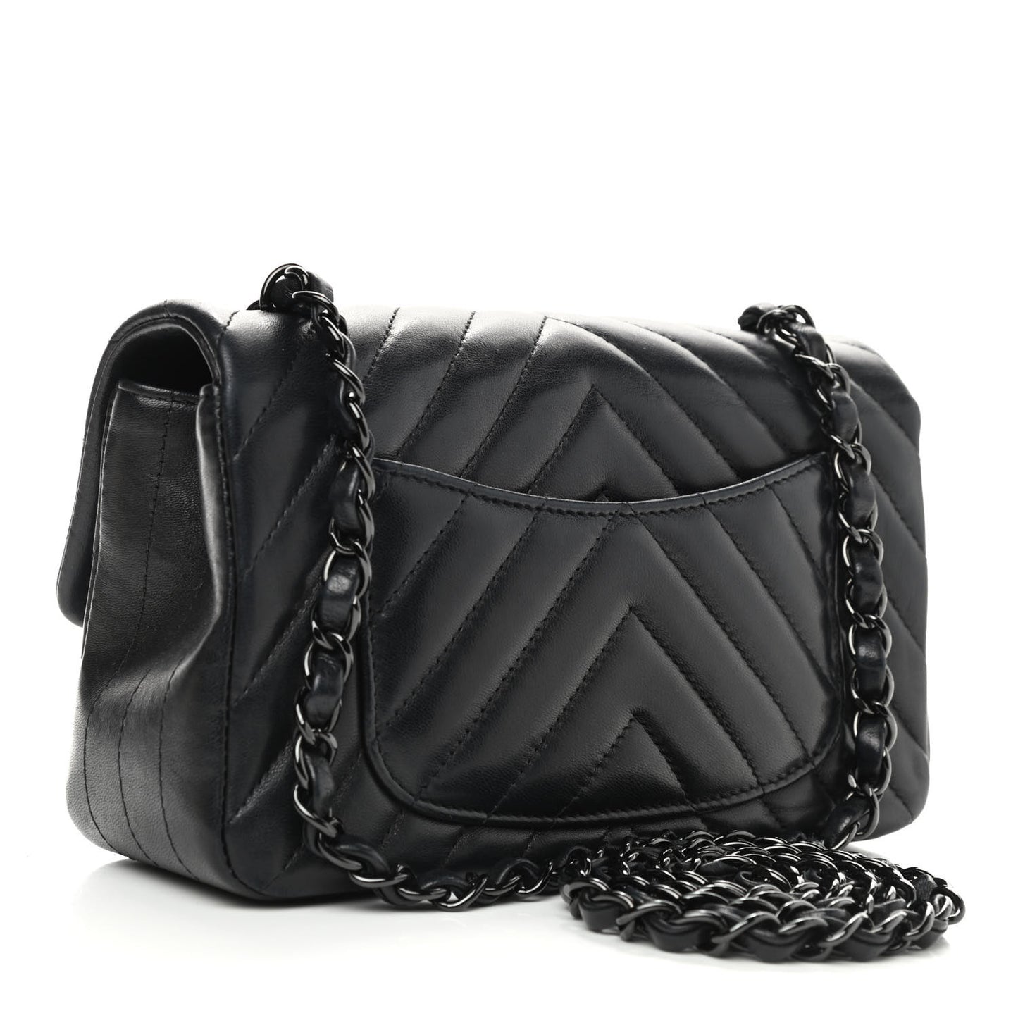 Lambskin Chevron Quilted Mini Rectangular Flap So Black