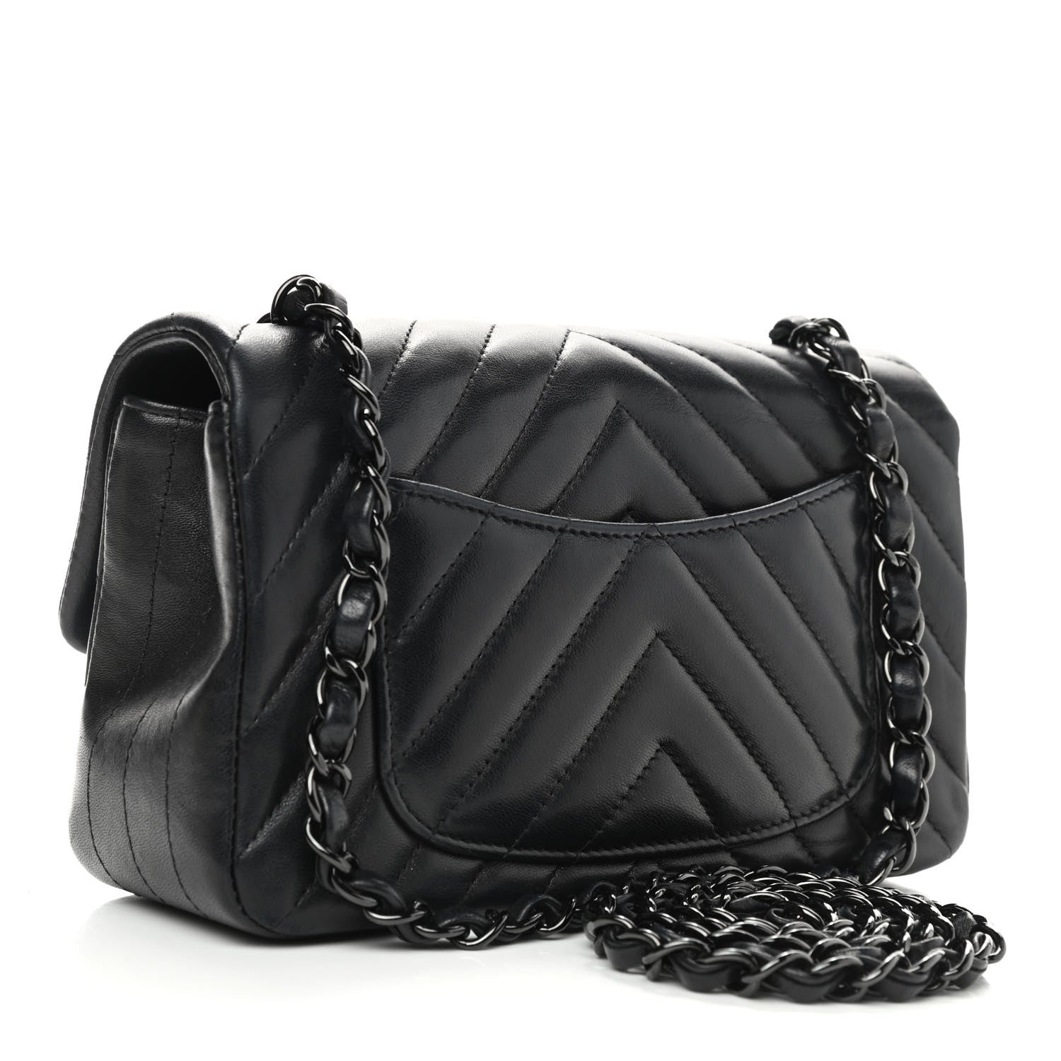 Chanel Lambskin Chevron Quilted Mini Rectangular Flap So Black 3 of 10