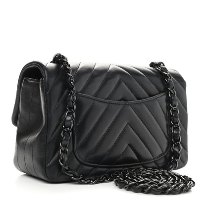 Chanel Lambskin Chevron Quilted Mini Rectangular Flap So Black 3 of 10