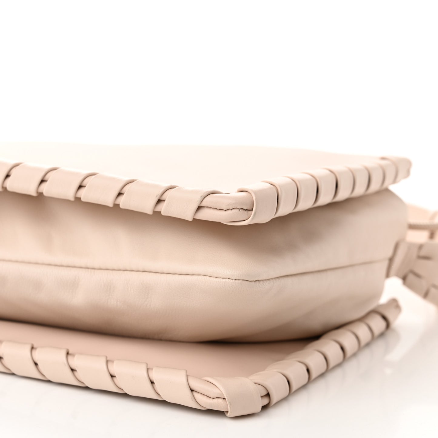 Calfskin Mate Woven Drawstring Shoulder Bag Nude