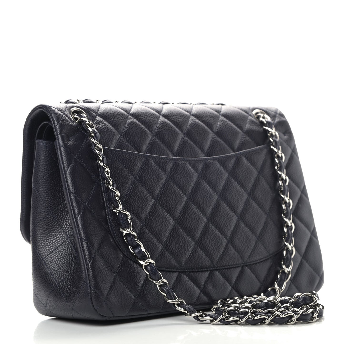 Caviar Quilted Jumbo Double Flap Navy Blue