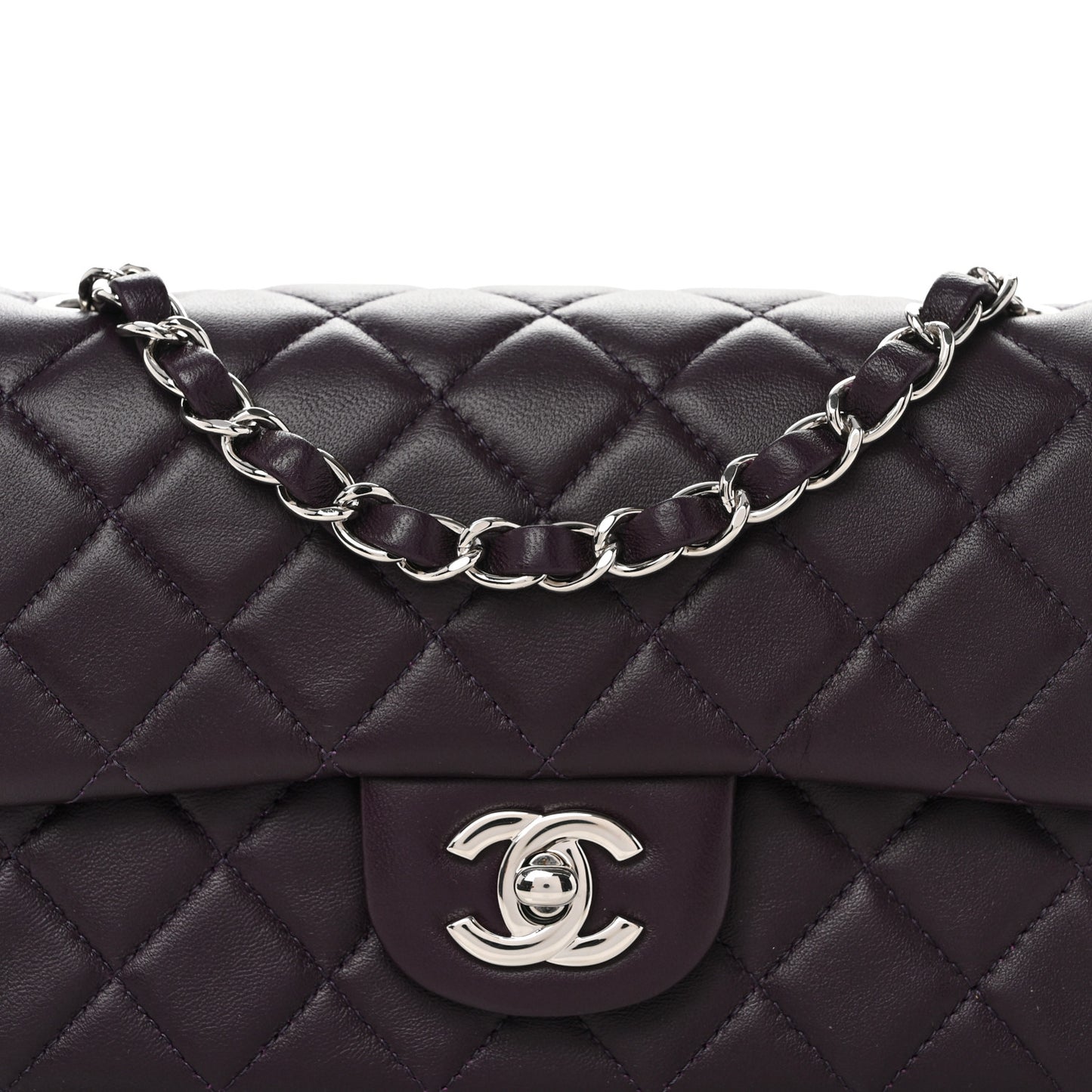 Lambskin Quilted Mini Rectangular Flap Dark Purple