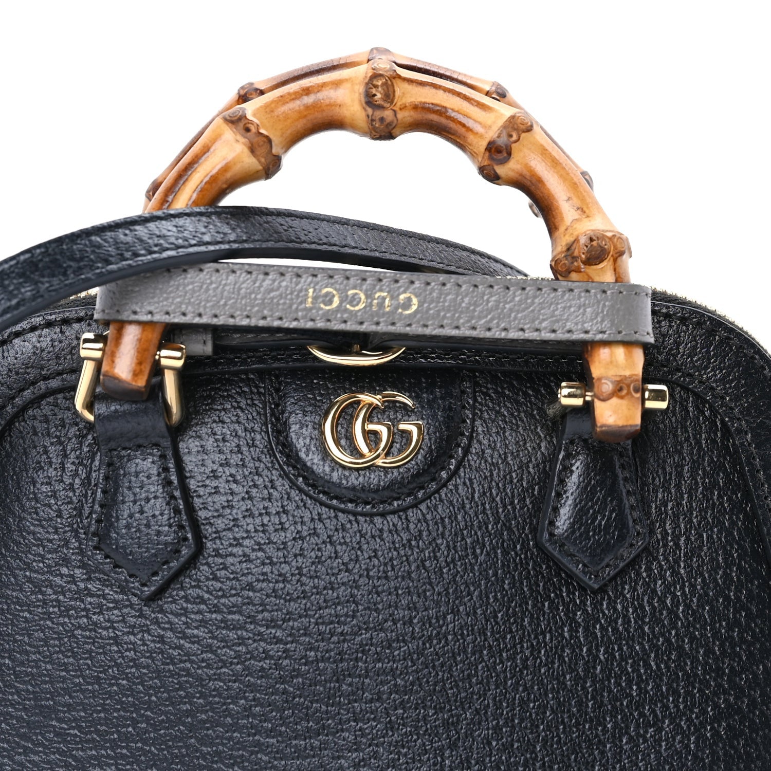 Gucci Textured Dollar Calfskin Mini Diana Dome Tote Bag  Black Dusty Grey 6 of 7