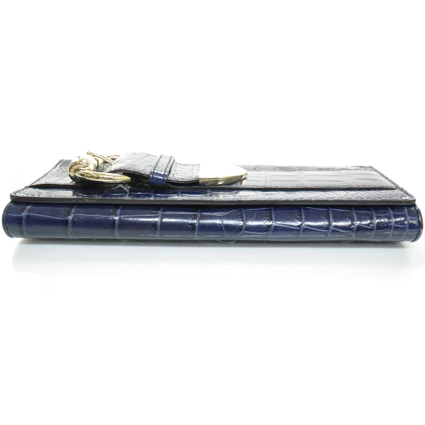 Crocodile Embossed Leather Romy Buckle Clutch