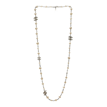 Chanel Crystal Pearl CC Long Necklace Silver 3 of 6