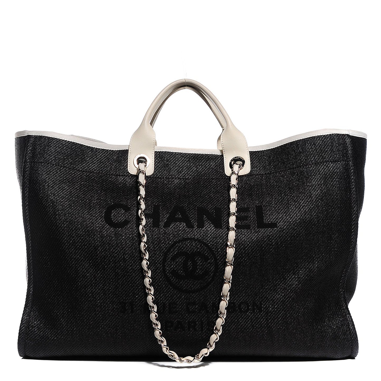 Canvas Large Deauville Tote Black White