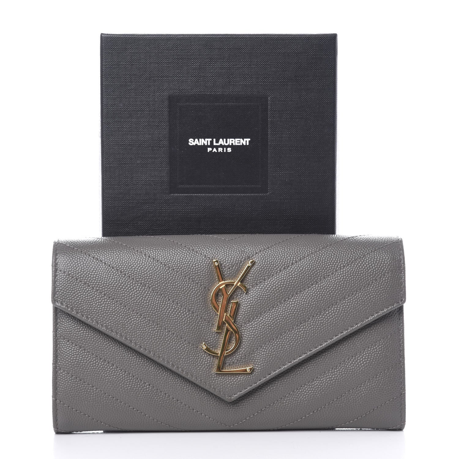 Saint Laurent Grain De Poudre Matelasse Chevron Monogram Flap Wallet Fog 9 of 9