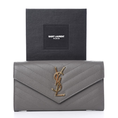 Saint Laurent Grain De Poudre Matelasse Chevron Monogram Flap Wallet Fog 9 of 9