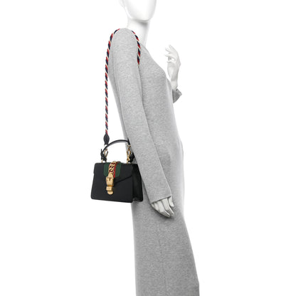 Gucci Calfskin Mini Sylvie Top Handle Bag Black 2 of 13