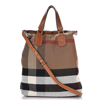 Burberry Canvas Mega Check Medium Tottenham Brit Tote Saddle Brown 1 of 9