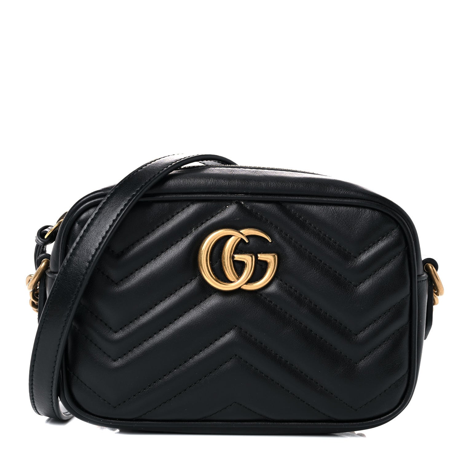 Gucci Calfskin Matelasse Mini GG Marmont Chain Shoulder Bag Black 1 of 17