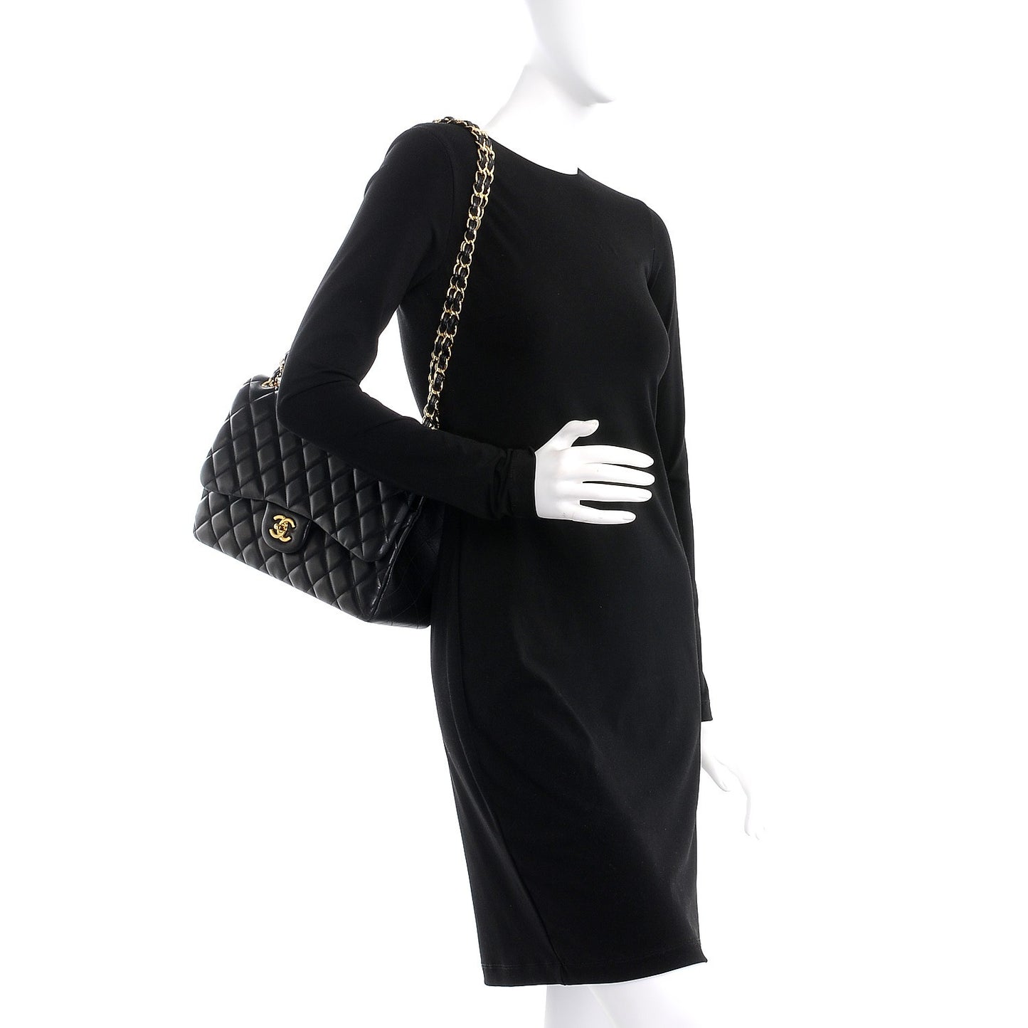 Lambskin Quilted Jumbo Double Flap Black