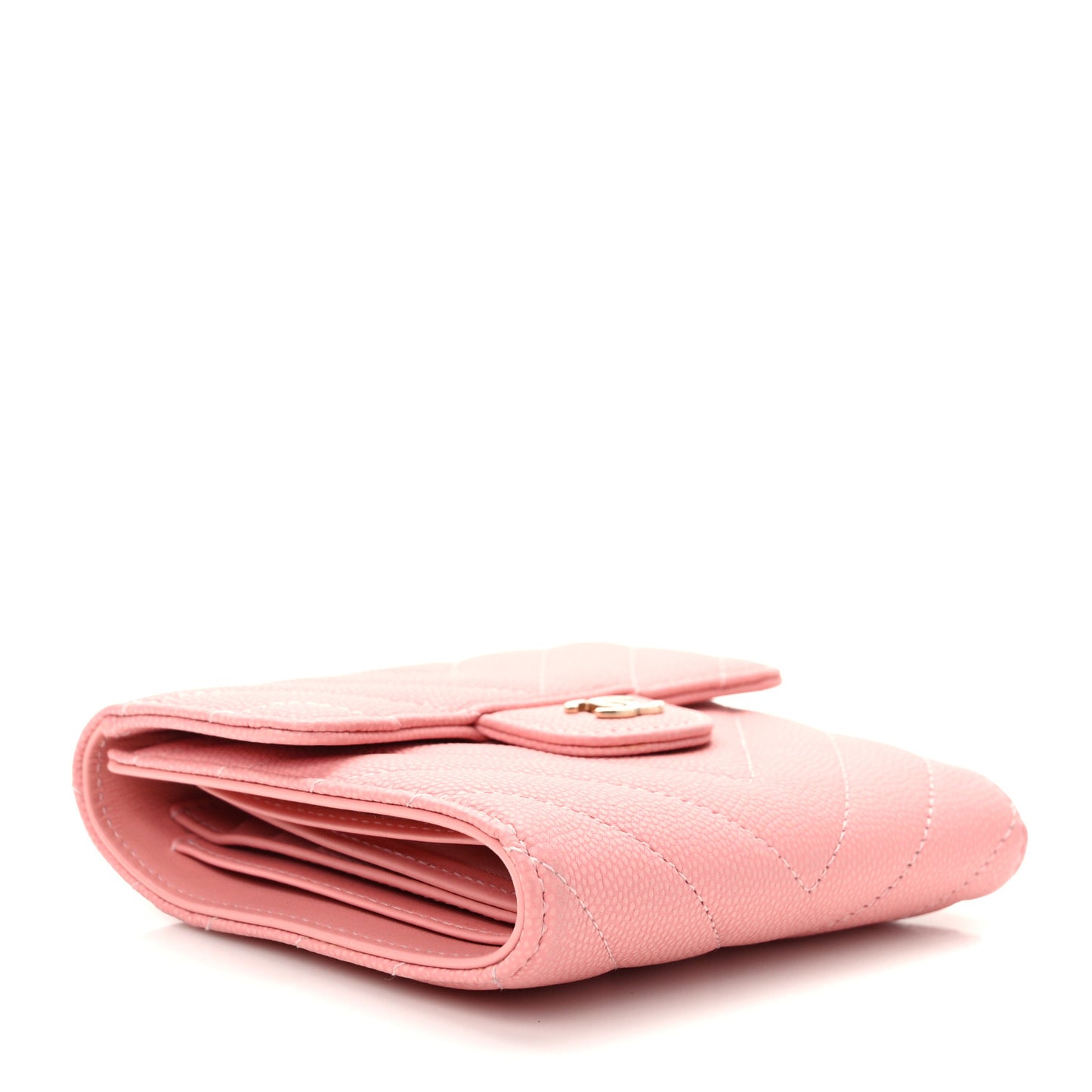 Caviar Chevron Quilted Compact Flap Wallet Pink