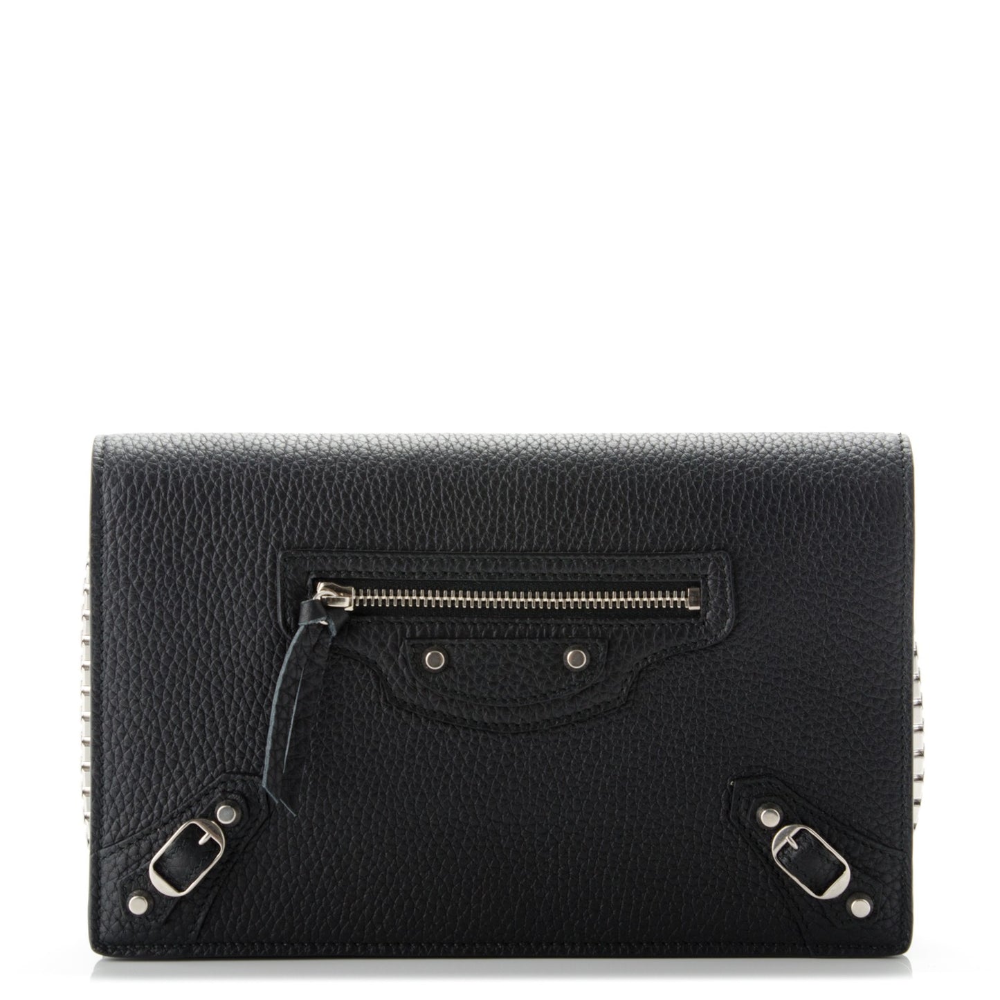 Grained Calfskin Classic Silver Hardware Wallet on Chain Black