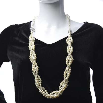 Chanel Crystal Pearl CC Braided Necklace Silver Pearly White 2 of 6