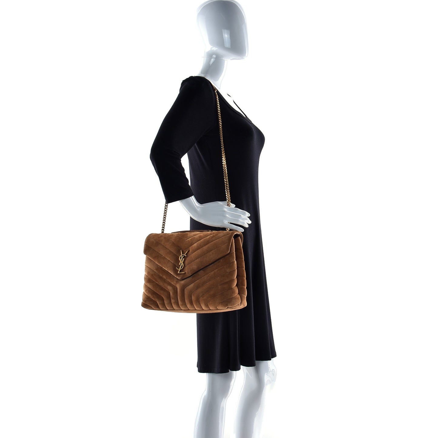 Suede Y Quilted Monogram Medium Loulou Chain Satchel Cinnamon