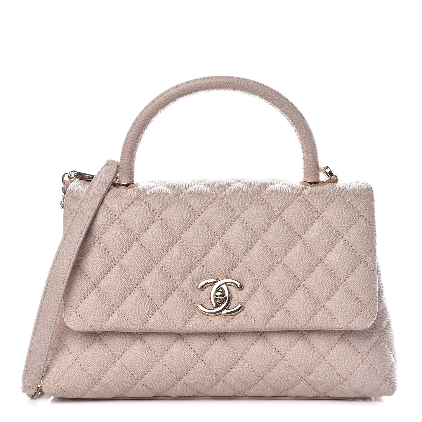 Caviar Quilted Small Coco Handle Flap Light Beige