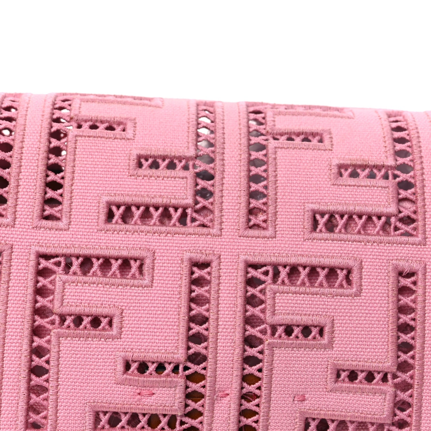 Fendi Canvas Cuoio Agata FF Ajour Embroidered Baguette Ciclamino Cuoio 6 of 8