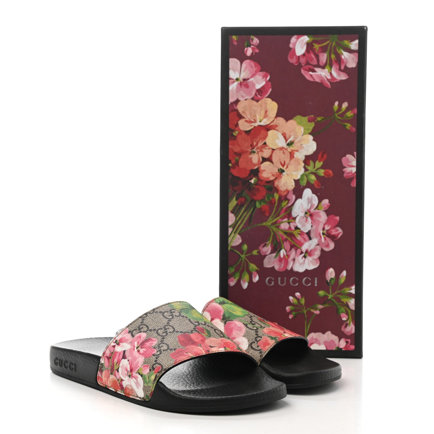 GG Supreme Monogram Blooms Slide Sandals 37 Beige Multicolor