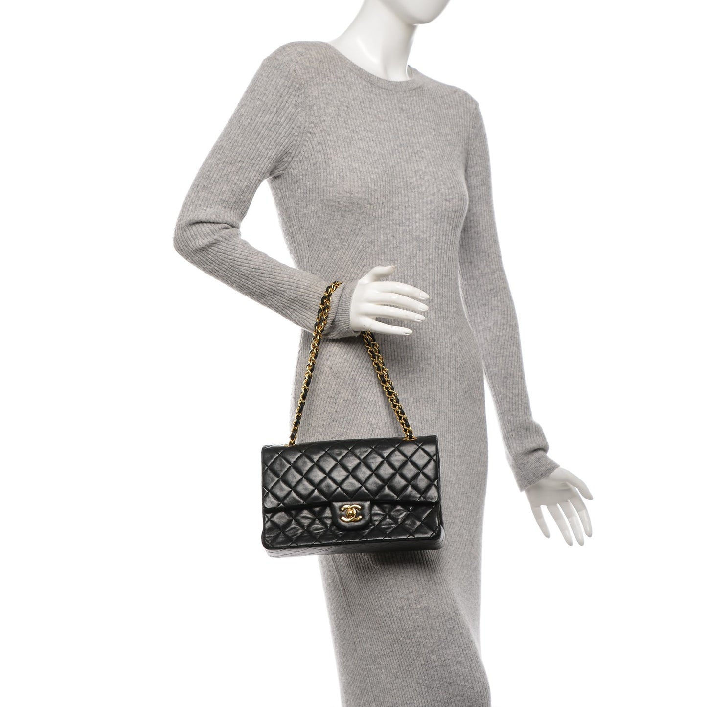 Lambskin Quilted Medium Double Flap Black