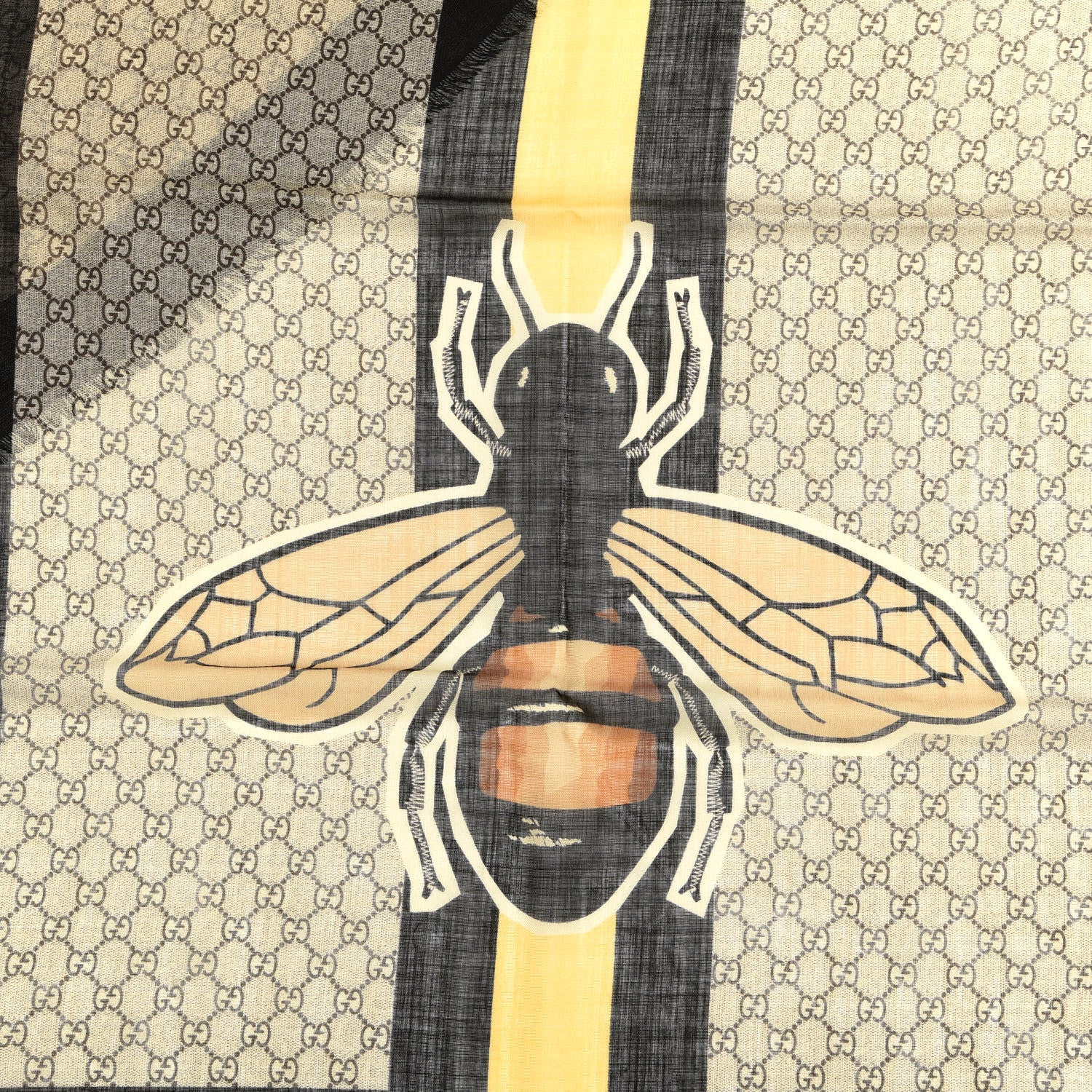 Gucci Wool GG Supreme Monogram Web Bee Scarf Beige 3 of 5