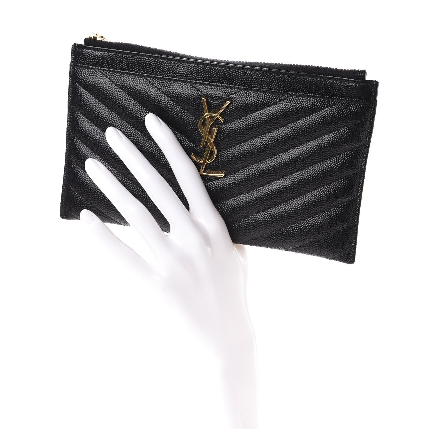 Saint Laurent Grain De Poudre Chevron Monogram Bill Pouch Black 2 of 6