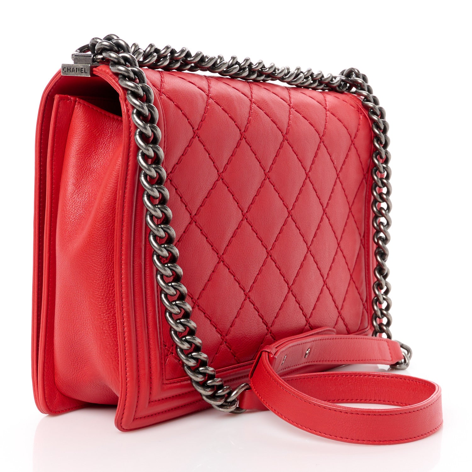 Chanel Calfskin Double Stitch New Medium Boy Flap Red 3 of 10