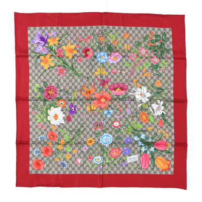 Gucci Silk Twill GG Monogram Special Florio Square Scarf Beige Red 1 of 24
